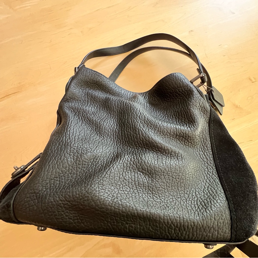 Coach Black Leather Hobo Bag With Suede Accents